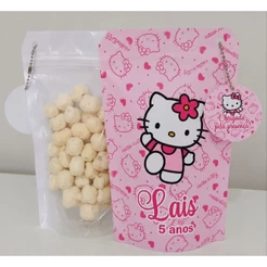 Kit Saquinhos Zip transparente personalizados Lembrancinha Hello Kitty Rosa