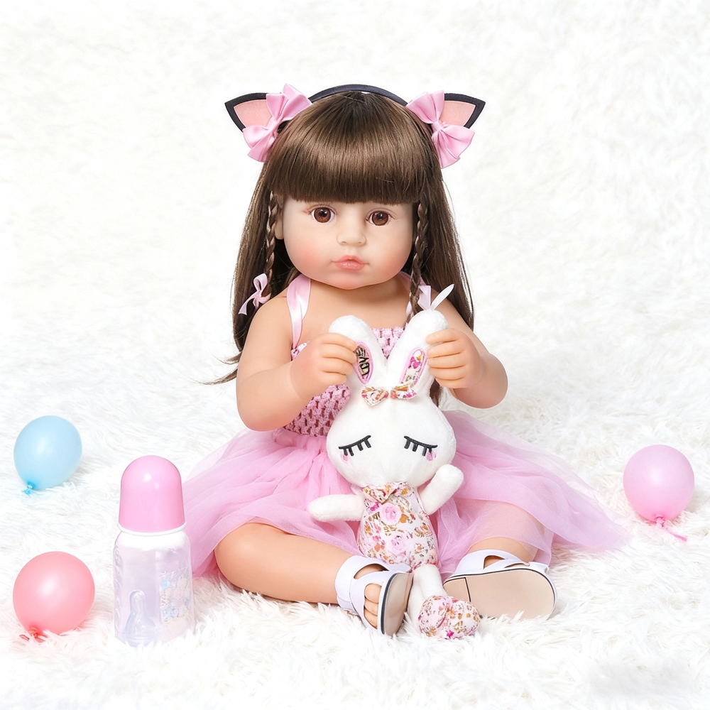 Bebê Reborn Silicone Realista 55cm Menina Rosa Princesa Olho Castanho Barato Brastoy
