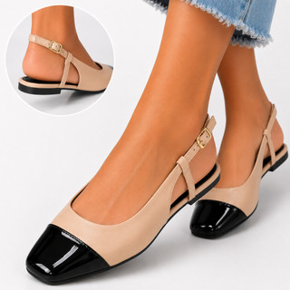 Sapatilha Feminina Slingback Bico Quadrado Cap Toe Casual Elegante