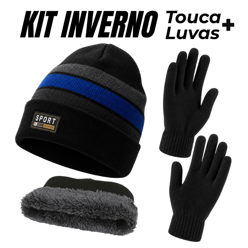 Gorro Touca de frio Masculina + Luva KIT INVERNO Forrada Lã Poliéster Adulto Touca Quente Adulta