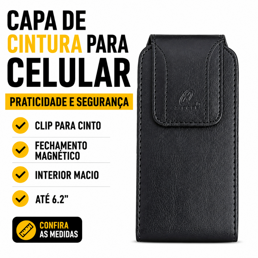 Capa Capinha Celular de Cintura Cinto Clip Vertical em Couro Sintético Tela 6.2