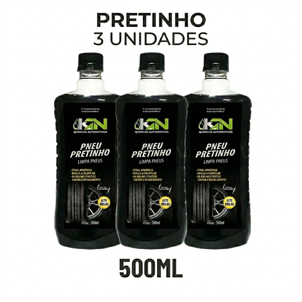 KIT 3 Pretinho Limpa Pneu automotivo KN 500ml Brilho iIntenso roda de carro moto caminhão