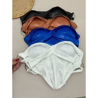 Corselet Mallu em Cirrê Acetinado com bojo e detalhe trançado nas costas Blusa tendencia Tomara que Caia Argola Lateral