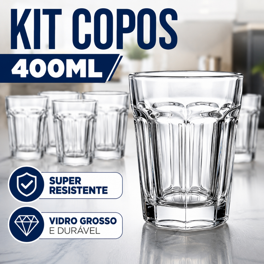 Copo de Vidro 400ml Super Resistente Copo Alto Premium