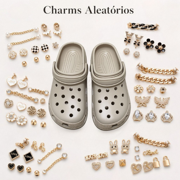 Kit Charms para Sandália Feminino Luxo – Pingentes Dourados com Pérola, Flor e Bailarina – Acessórios para Sandália