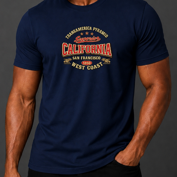Camiseta Masculina California San Francisco Estampada Casual Algodão Manga Curta Streetwear T-shirt Masculina