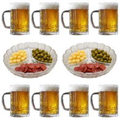 Conjunto Caneca Chopp 340Ml com Petisqueira Vidro Copa Festa Resistente