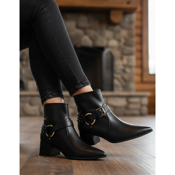 Bota Feminina Ramarim Western Salto Bloco Cano Curto Anabela Bico Fino Original