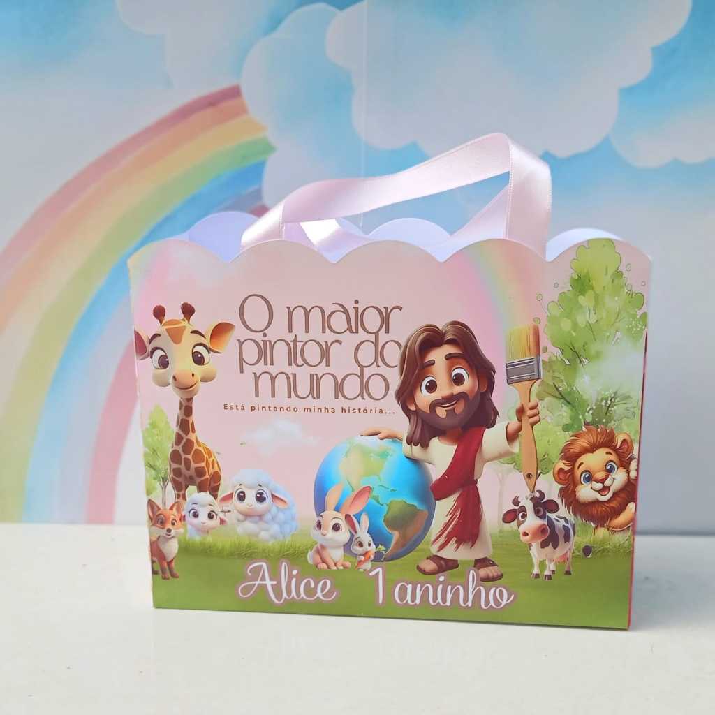 SACOLINHA PERSONALIZADA PARA LEMBRANCINHA DE FESTA DE ANIVERSÁRIO TEMA O MAIOR PINTOR DO MUNDO JESUS MEU MELHOR AMIGO