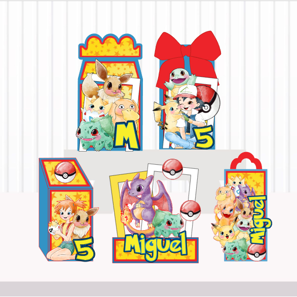Kit Festa PEGUE E MONTE Pokémon - Caixinhas Personalizadas Lembrancinhas Personalizadas