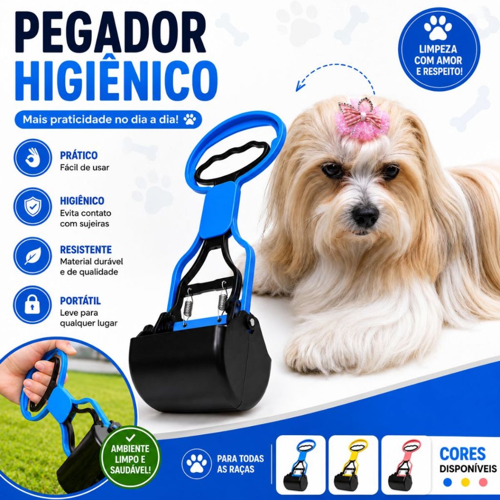 Coletor de Fezes Pet Pá Suporte Pegador Higiênico Limpeza Sem Contato Para Cães e ou Gatos Cata Caca
