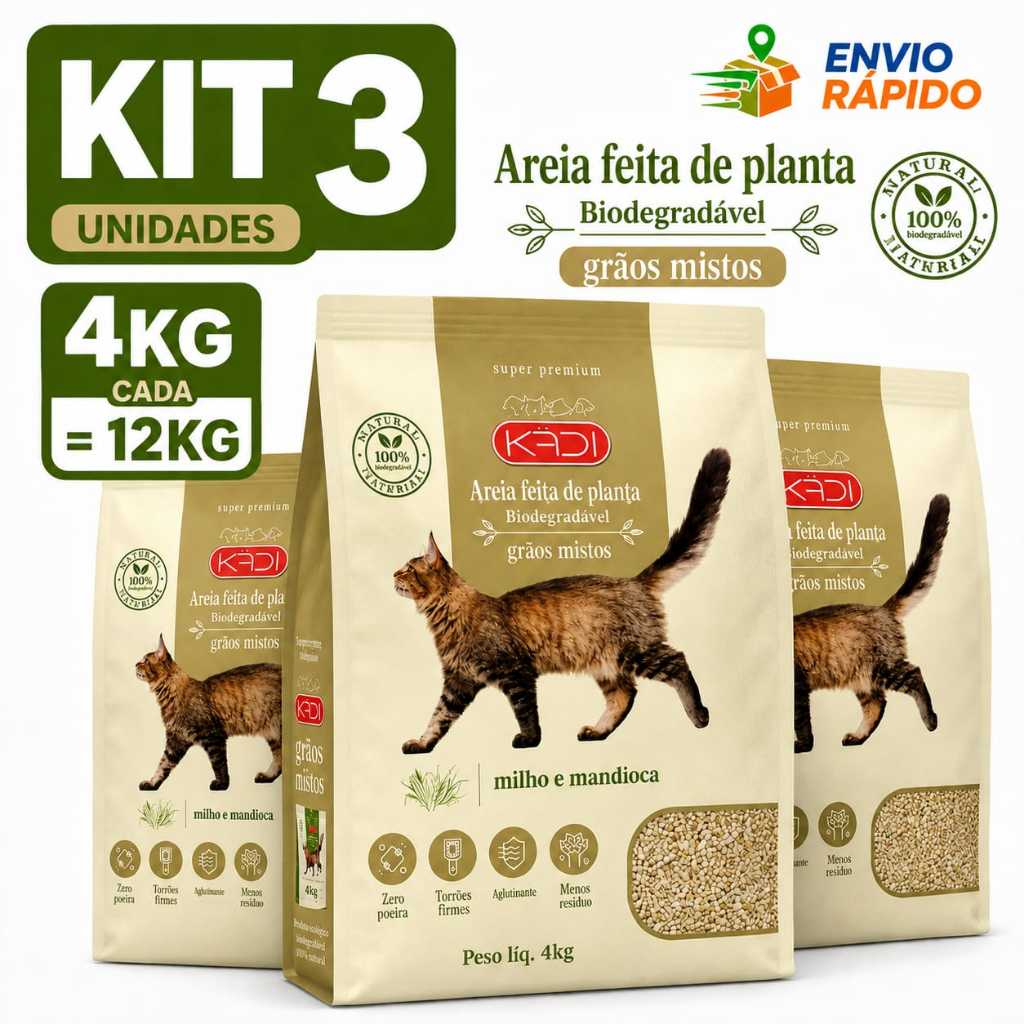 Areia Biodegradavel Kadi Gaõs Mistos Para Gatos -12KG