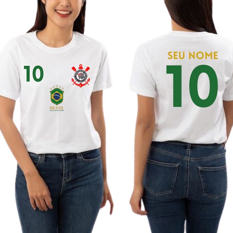 Camiseta T shirt Corinthians Seleçao Brasileira Personalizada / Camisa Do Coringao Feminina