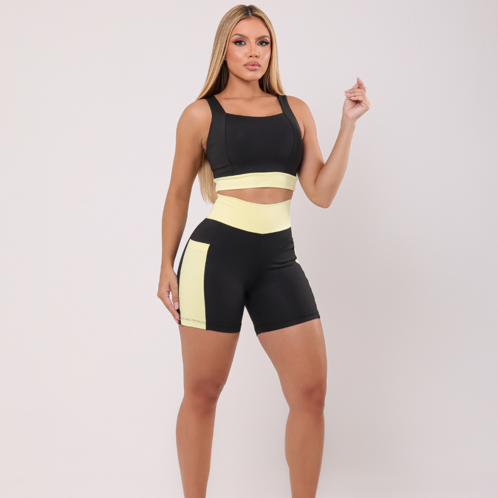 Conjuto Fitness NÃO É TRANSPARENTE Bermuda Top Academia Legging Cos Cintura Alto