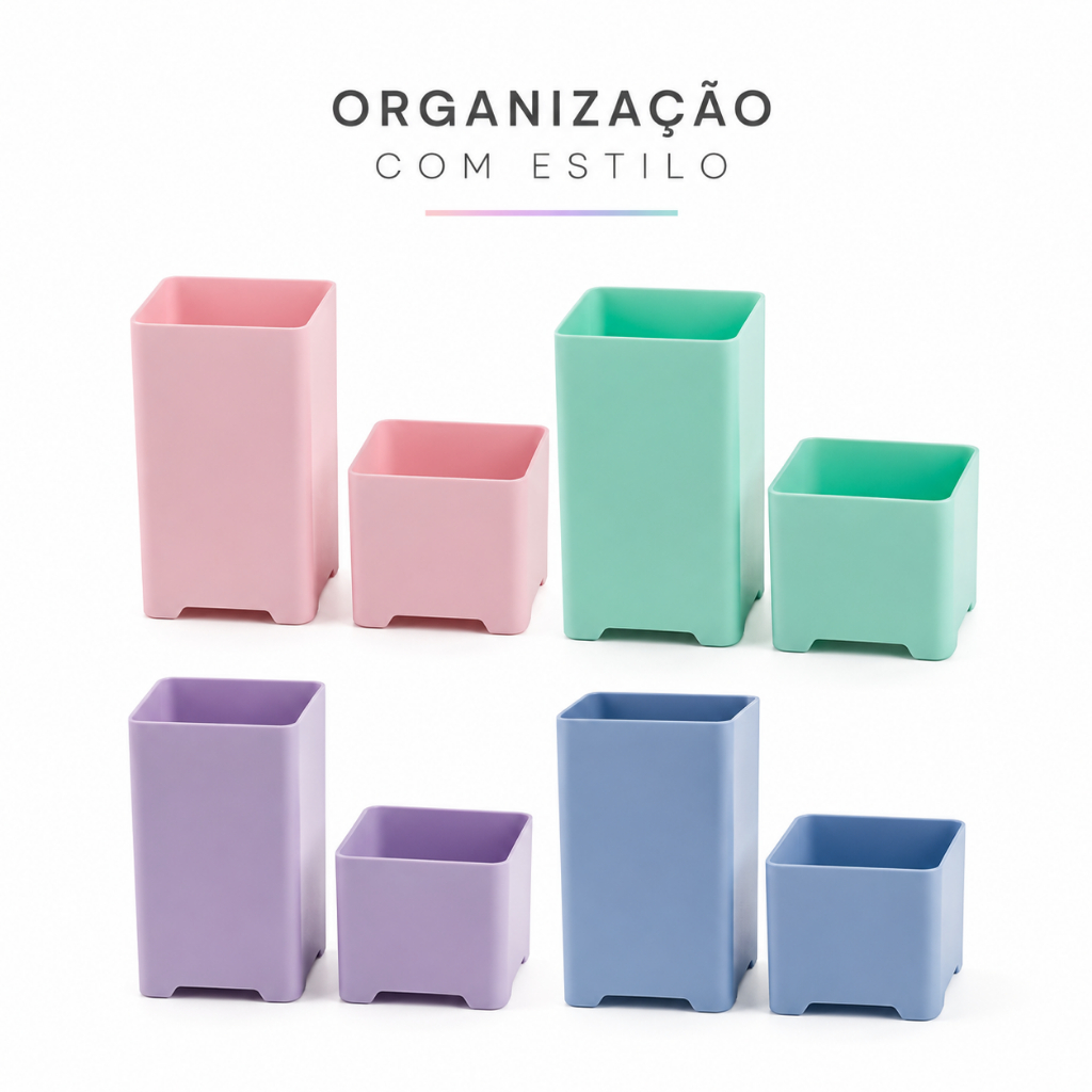 Organizador Mesa Cor Pastel Escritorio Multiuso Porta Canetas