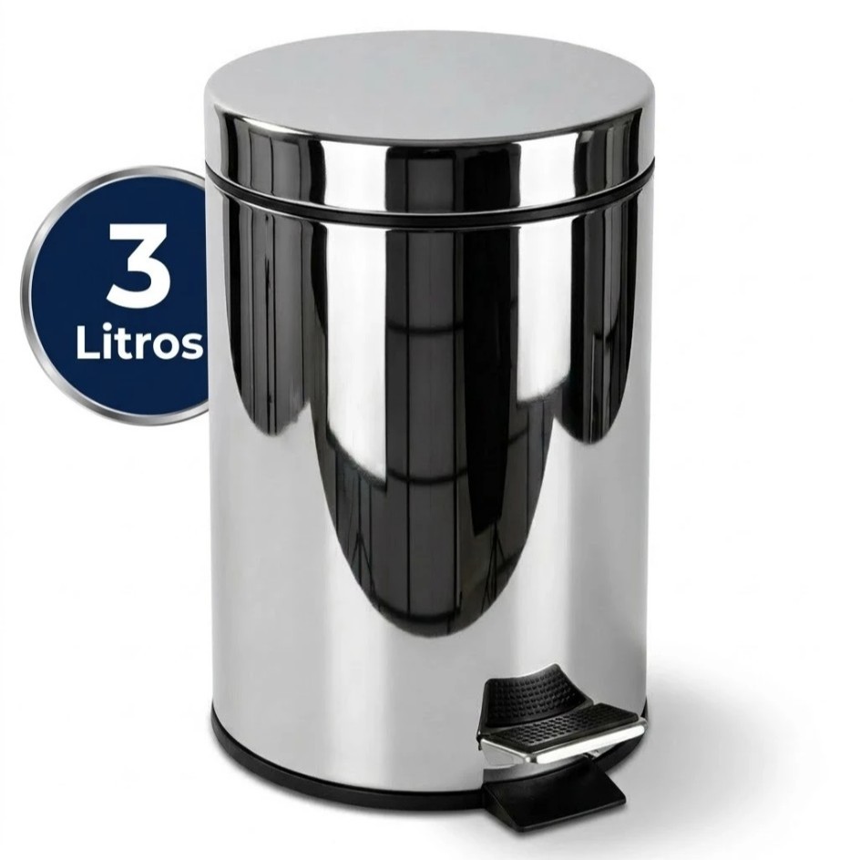 Lixeira Inox 3 Litros c/ Pedal + Cesto Removível Lixo Pequeno Banheiro Cozinha Casa Escritório