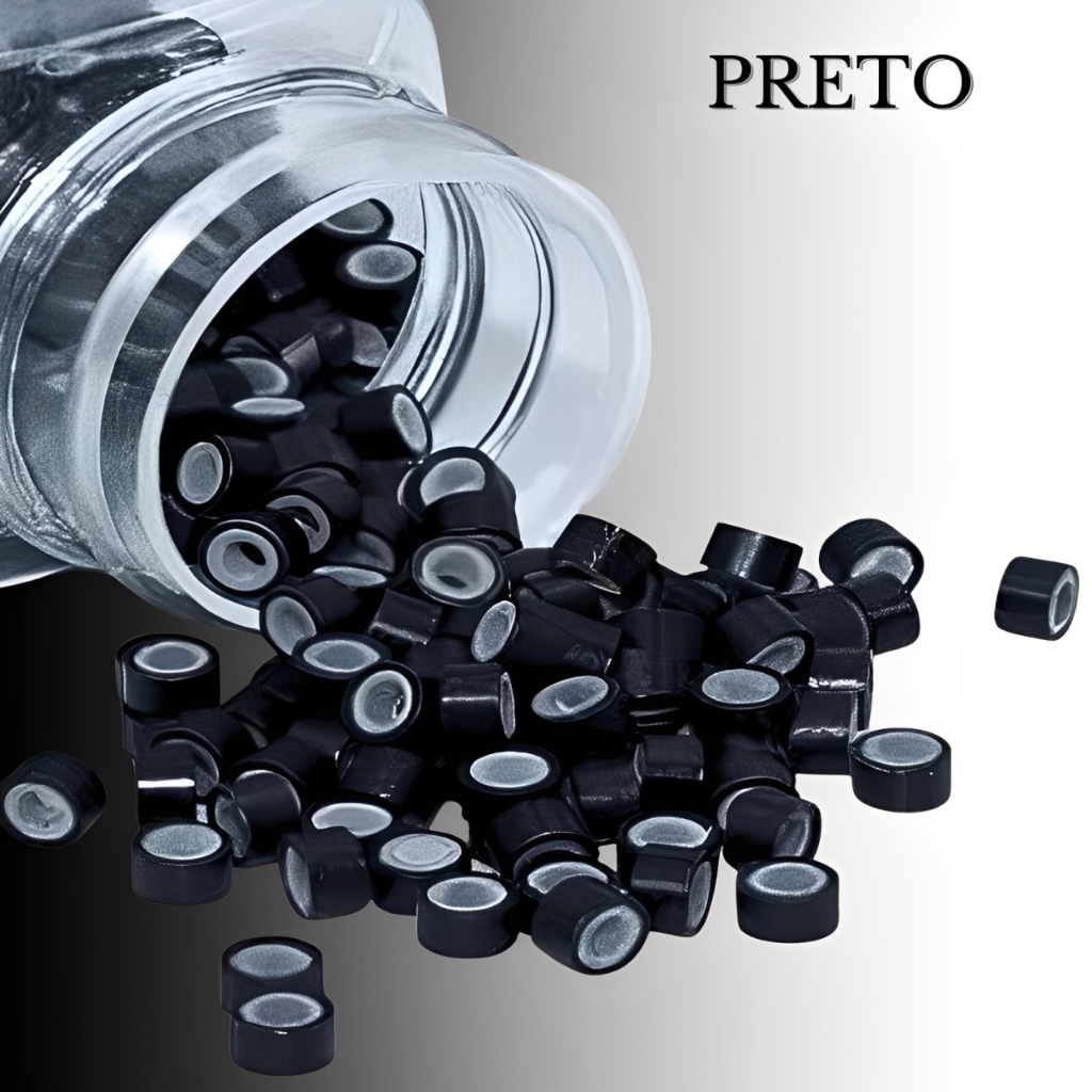 Microlink com Silicone Preto Kit com 500 Unidades para Mega Hair Profissional