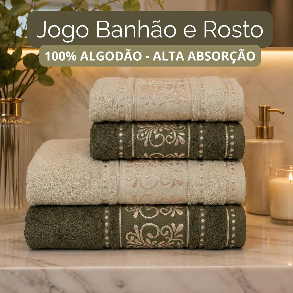 Jogo De Toalhas Banhão Rosto Gigante 4 Peças Fio Penteado Alta Absorção Toque Super Macio Vicenza