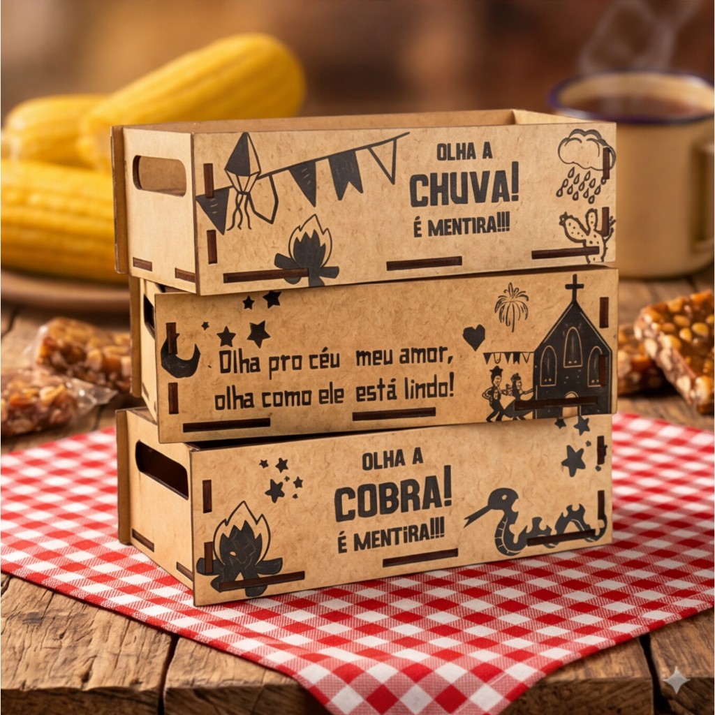 KIT 15 UND CESTA BANDEJA FESTA JUNINA ARRAIAL MDF 10x15 PORTA LEMBRANCINHA QUERMESSE DECORACAO