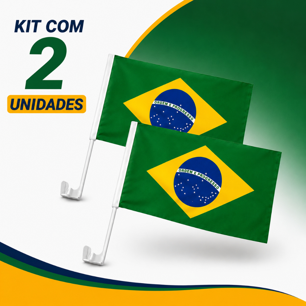 Kit 2 Bandeiras Do Brasil Vidro De Carro 45x30cm Pequena Brasil