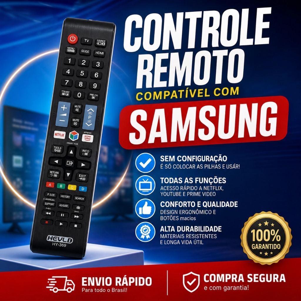 Controle Remoto Universal Samsung Smart TV HY-369 LED LCD Netflix Prime Smart Hu