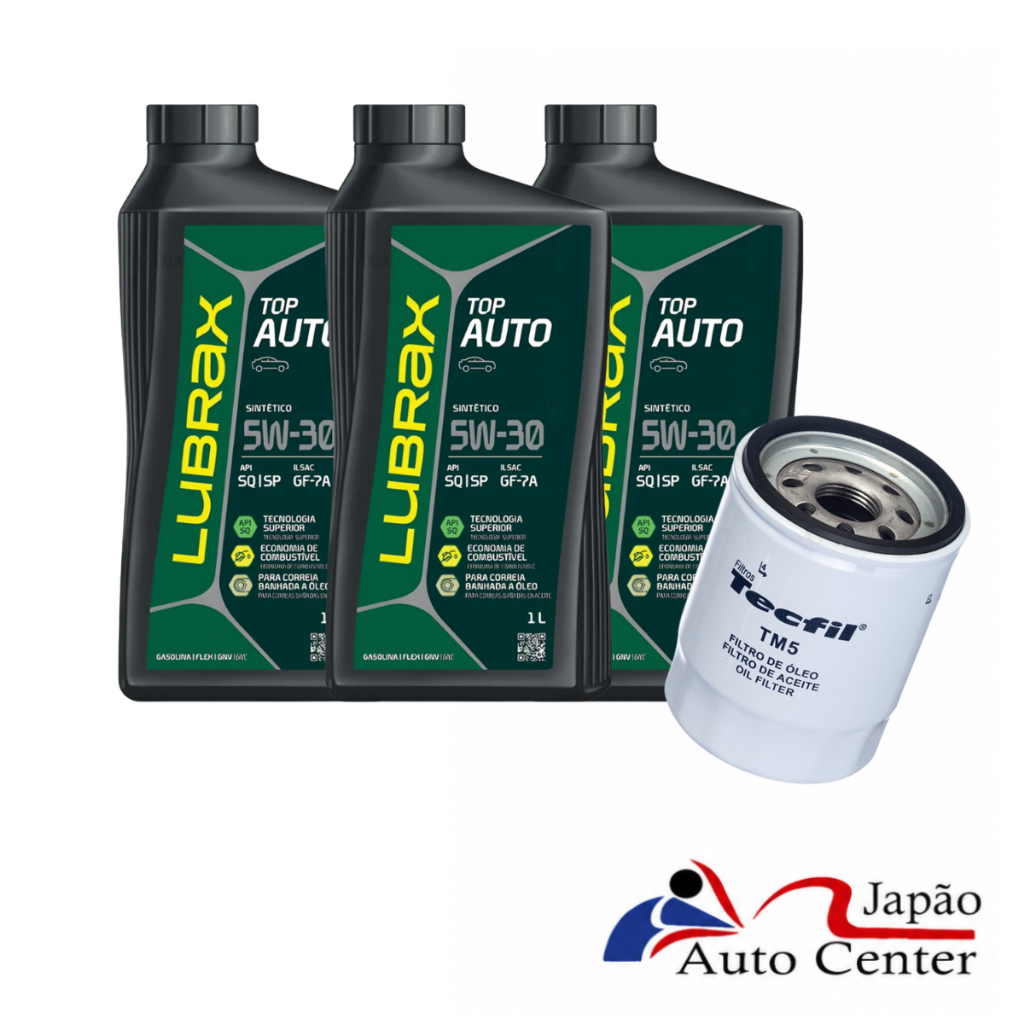 Kit Troca de Óleo e Filtro. 3 Litros de Óleo Lubrificante Lubrax 5W30 Top Auto GF-7A Sintético e Filtro TM5