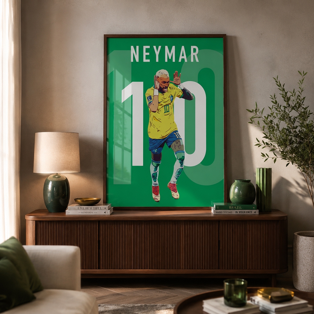 Quadro Neymar Camisa 10 Decorativo Futebol Com Moldura Para Quarto Sala