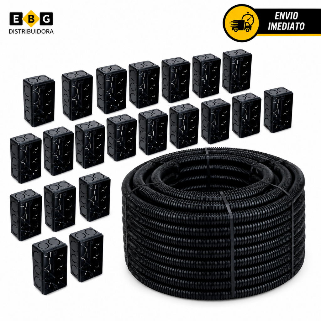 Kit 20 Caixinha De Luz 4x2 + Rolo de Conduíte Eletroduto 50 Metros 3/4 Corrugado Reforçado Promoção