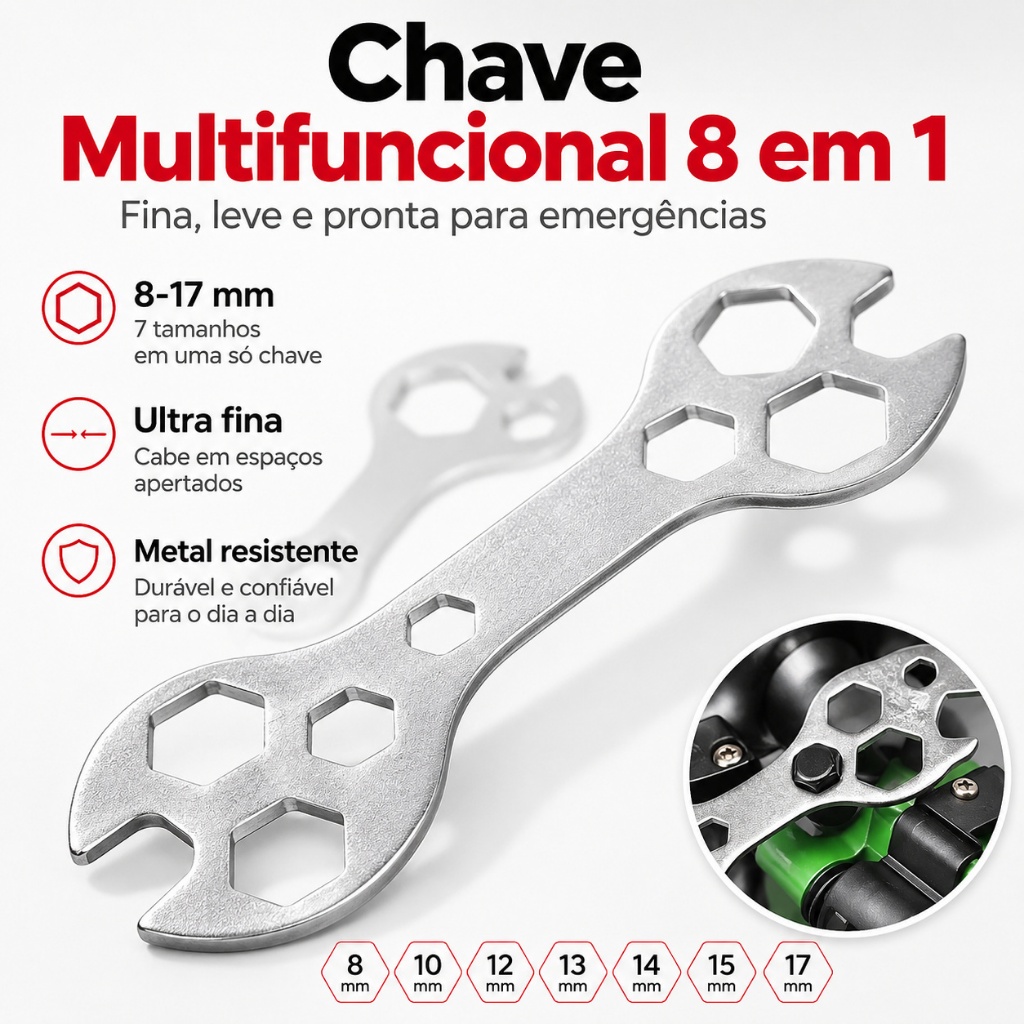 Chave Multifuncional 10 Em 1 Ferramenta Bicicleta Moto Carro Ultra Fina 8mm A 17mm Aço Resistente Portátil Emergência