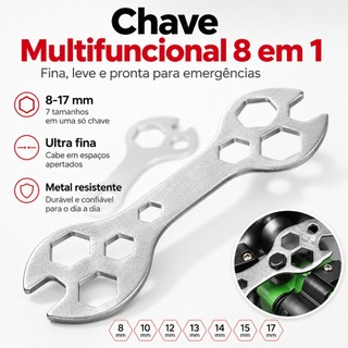 Chave Multifuncional 10 Em 1 Ferramenta Bicicleta Moto Carro Ultra Fina 8mm A 17mm Aço Resistente Portátil Emergência