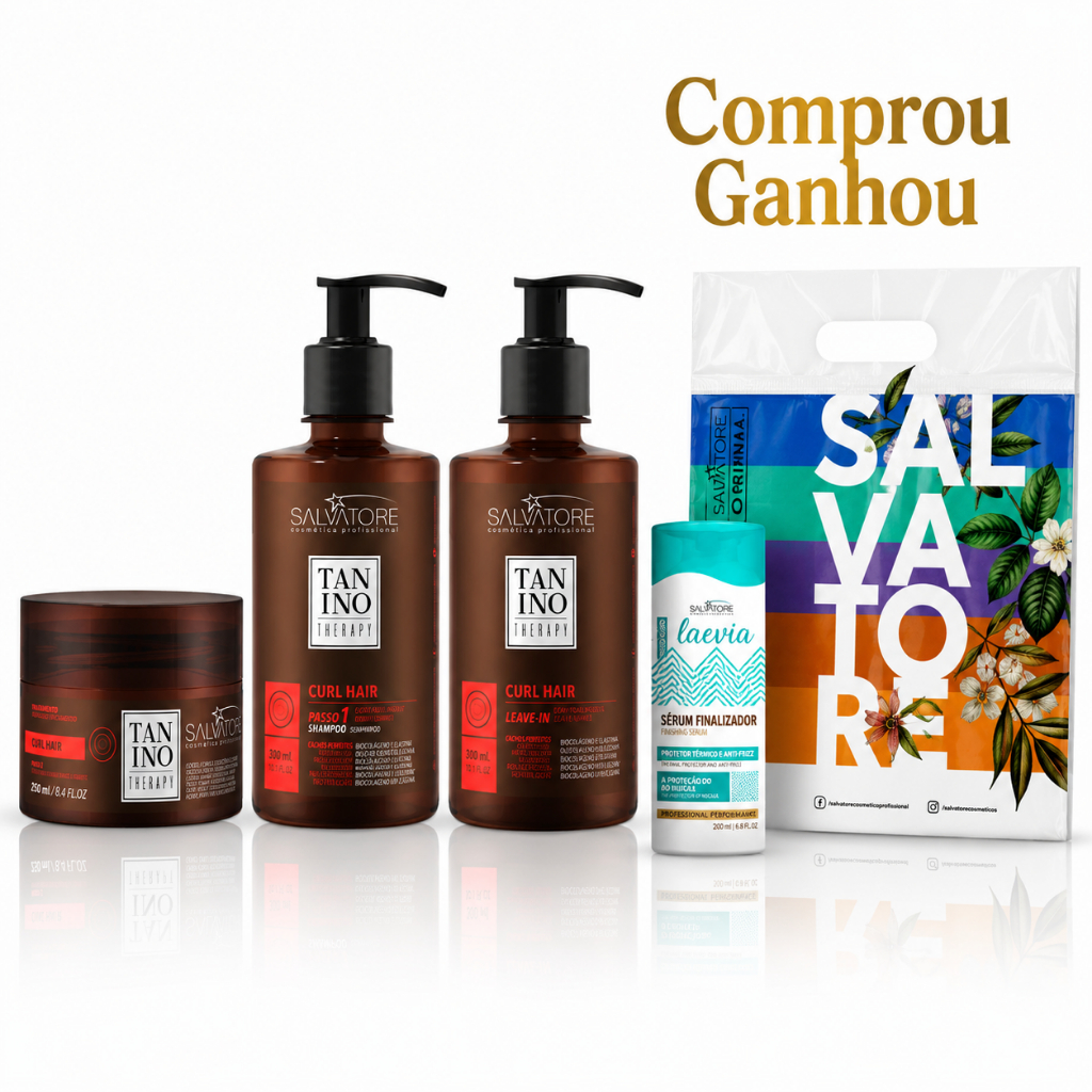 Kit Shampoo Máscara Leave-in Cabelos Cacheados Hidrata e Modela Curl Hair Salvatore Tanino Therapy