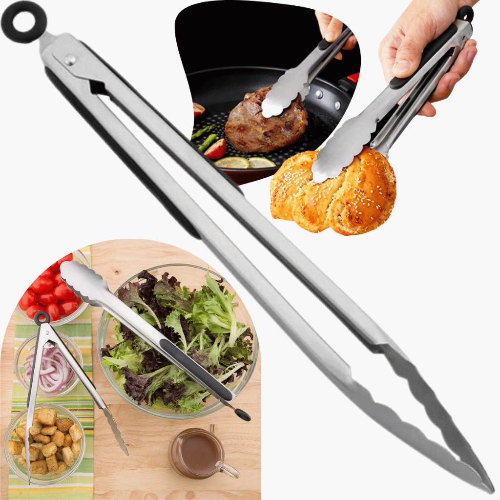 Pinça Com Trava Profissional 34 Cm Pegador Aço Inox Inteiriço Longa Churrasco Manipulação Pegador