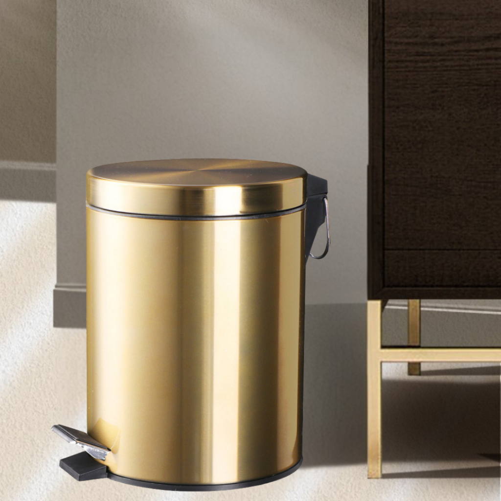 Lixeira Dourada Inox Com Pedal 3 litros Multiuso Com Balde Banheiro Escritório Cozinha