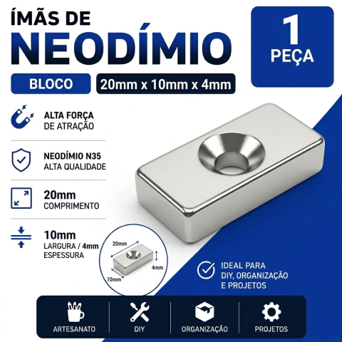 Imã De Neodímio / Super Forte / 20mm X 10mm X 4mm - 1 peça