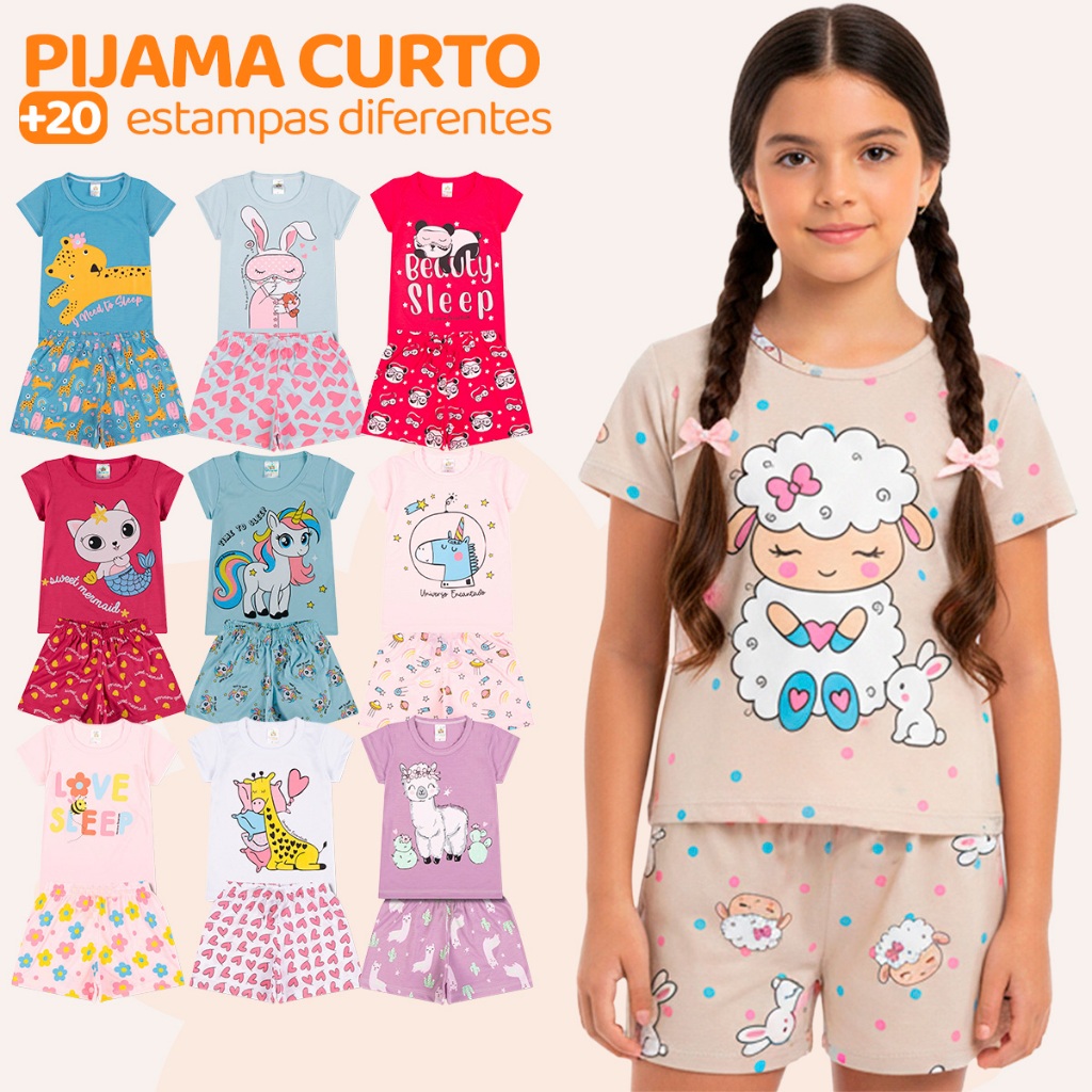 Kit 6 Peças de Pijamas Infantis para Meninas Confortáveis e Cheios de Estilo Pijama Infantil Feminino