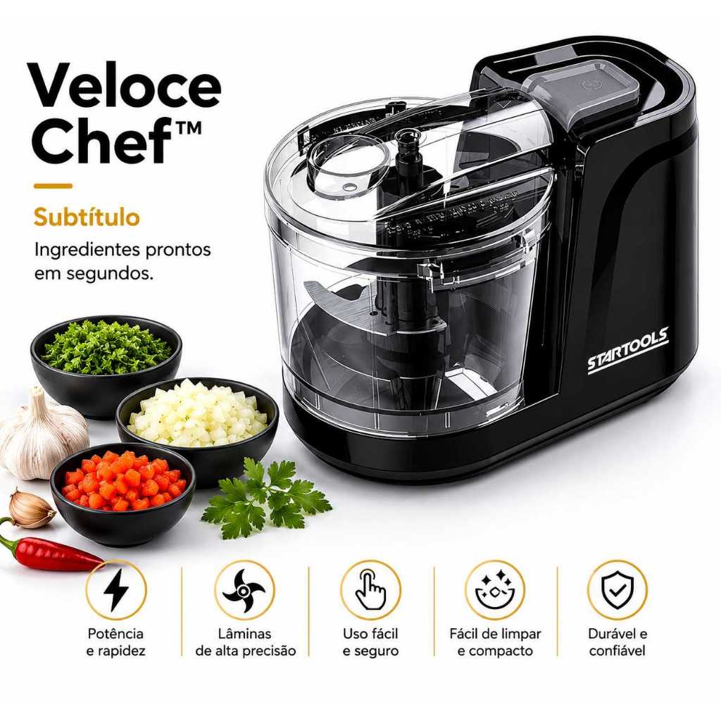Mini Processador Elétrico Veloce Chef 100W 350ml Triturador de Alho Cebola Temperos Legumes127/220 V