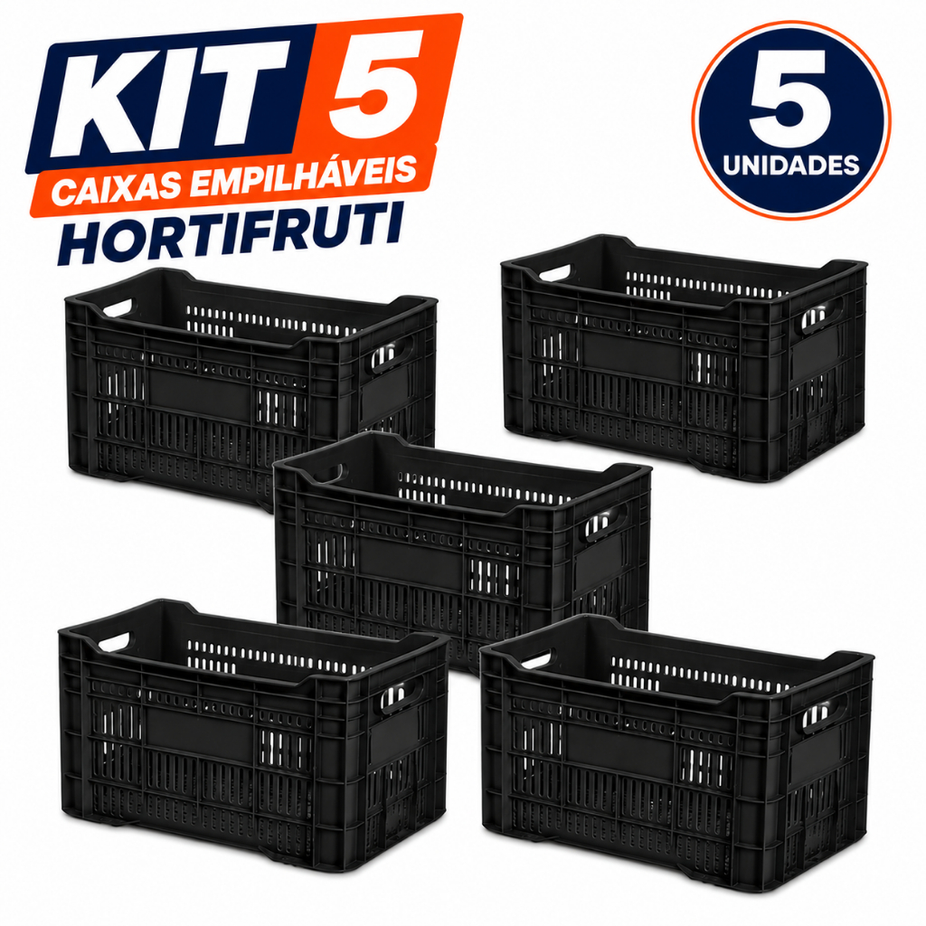 🔥 KIT 5 Caixas  Hortifruti Empilháveis | REFORÇADAS E RESISTENTES  TOY CX52PT