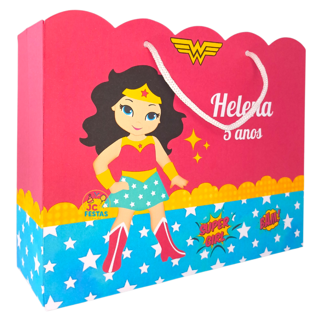 Mulher Maravilha Baby SuperWoman Personalizados Sacolinhas G ou Cofrinho porta moeda lembrancinha festa aniversario