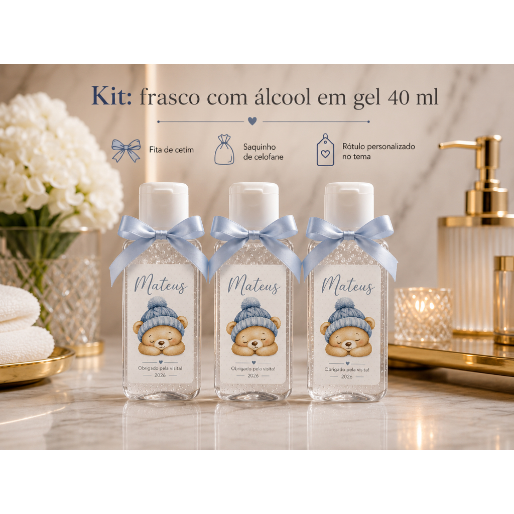 25 Lembrancinhas Álcool em gel personalizado maternidade, batizado, chá de bebê, aniversário kit semi montado 40 ml