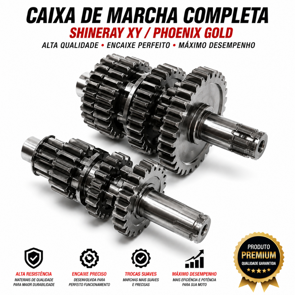 Caixa de Marcha Completa Shineray XY 50 Phoenix Gold Engrenagens Reforçadas Alta Qualidade