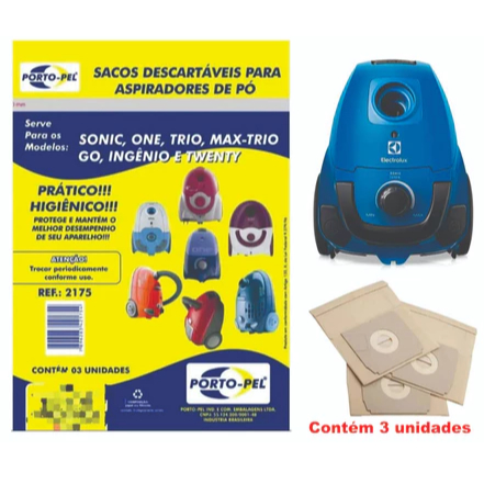 Kit 3 Sacos Aspirador de Pó - Eletrolux Sonic, One, Trio,Max Trio Go, Ingenio, Twenty-Cod. 2175