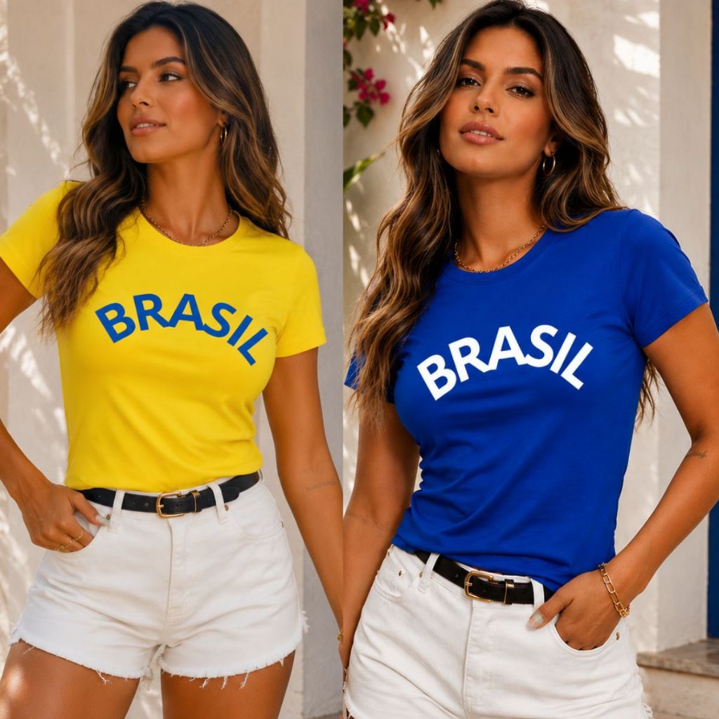 Kit 2 Blusas Femininas Brasil Copa Do Mundo 2026 Tshirt Camiseta Manga Curta