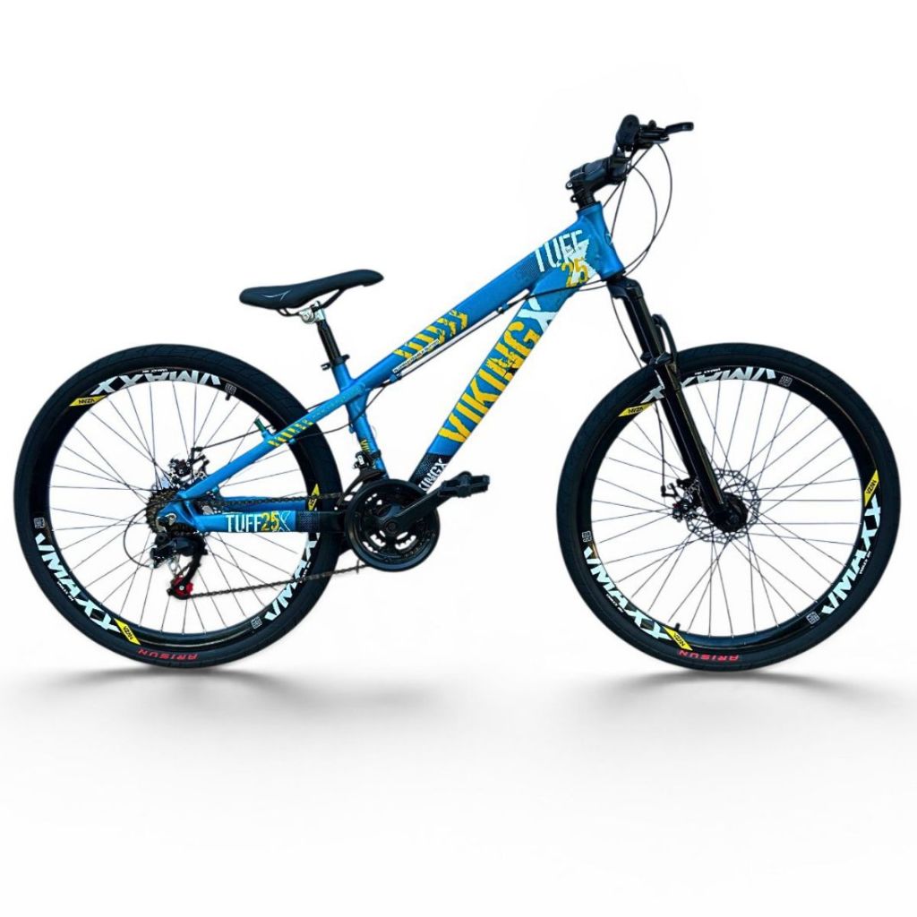 Bicicleta VikingX Aluminio Tuff 25 Aro 26 Vmaxx Freios Mecânicos 21 Vel Dirt Jump Grau Azul