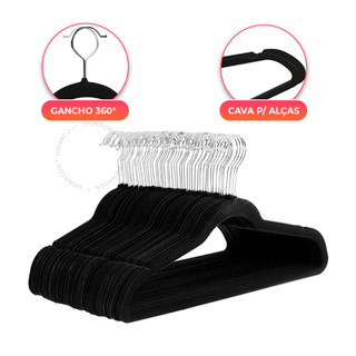 Kit Cabides Veludo De Roupa Cinza/Preto Antideslizante Slim Adulto