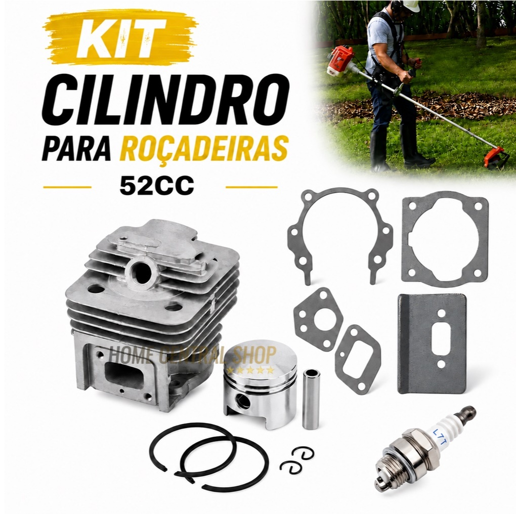 Kit Cilindro Juntas Roçadeira 52Cc P/ Toyama Vulcan Garthen Tekna Nakashi Terra Branco