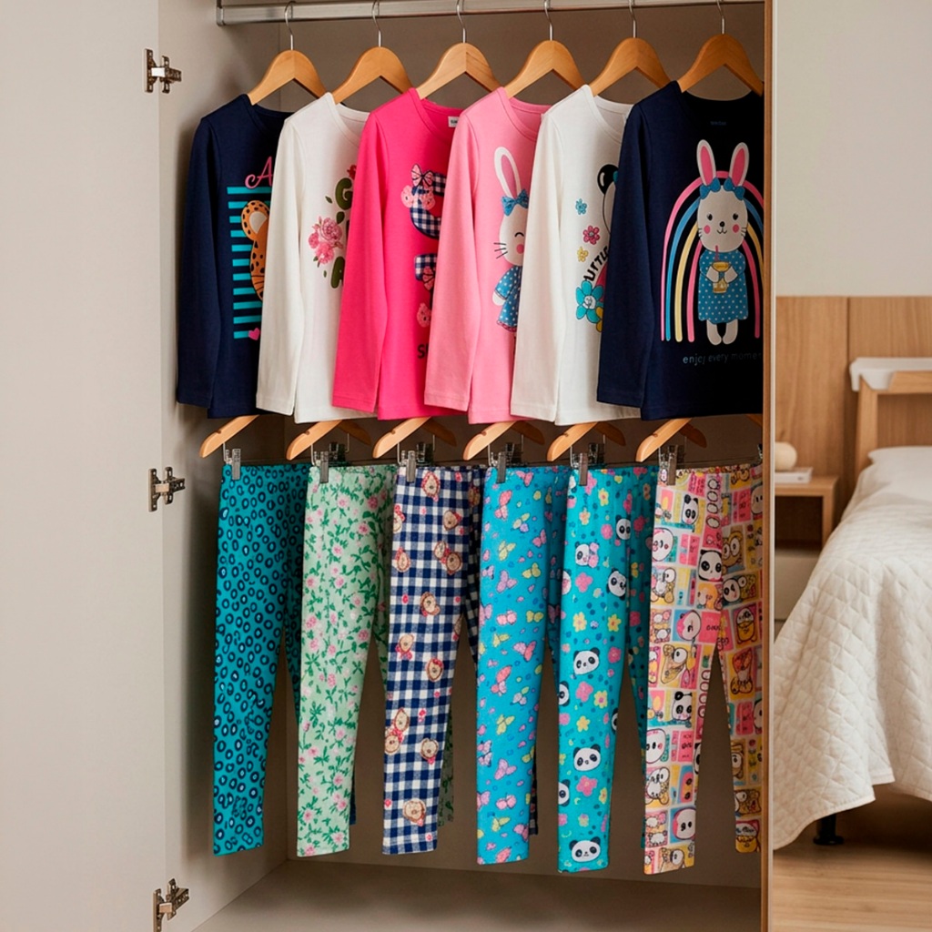 Kit Sortido 2, 4 ou 6 Peças de Roupas Feminino Infantil Menina Inverno e Meia estação Frio Blusa Manga Longa e Legging · foto 2
