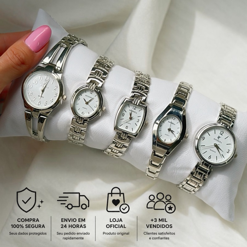 Relógio Potenzia Moda Feminina Minimalista Luxo Delicado Blogueira À prova d’água Presente