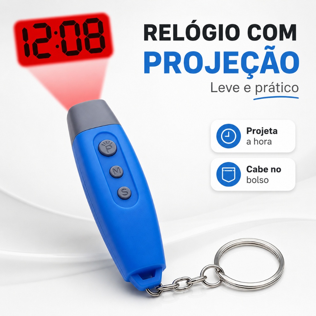 Mini Relogio Digital Projetor De Hora Com Chaveiro Portatil Led Mostra Data Na Parede Quarto Escuro Lanterna Camping