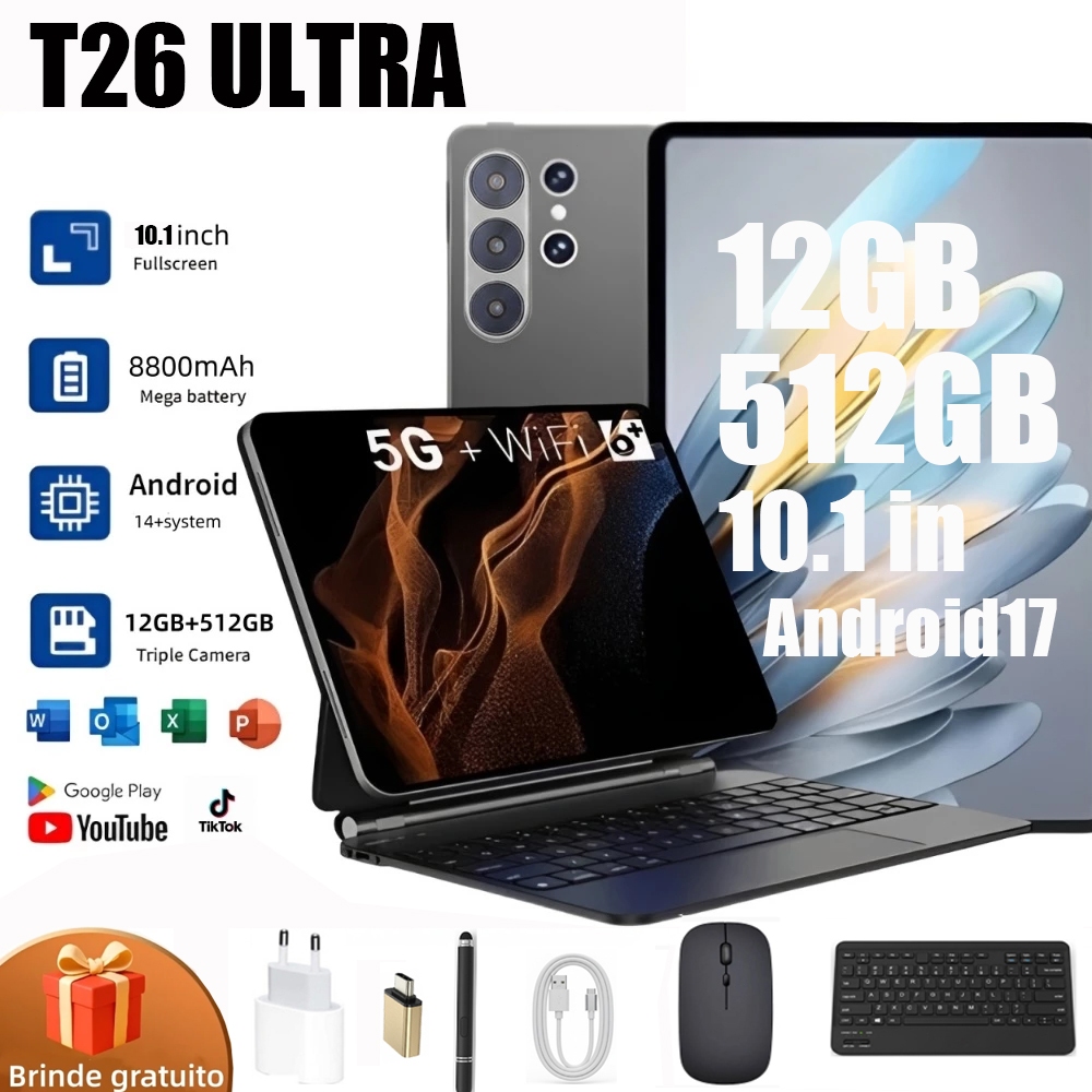 2026 Tablet T26 ULTRA mouse teclado 12GB RAM 512GB ROM Android14 com case 10.1 polegadas câmera 32MP