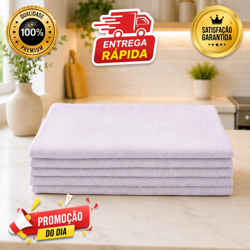 Kit 6 Pano de Prato Branco Grande Algodão Grosso Absorvente 90X68 2077-K6-C1